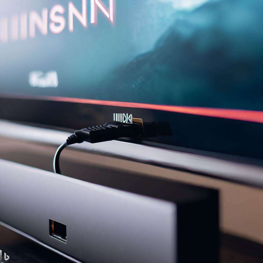 A TV with an HDMI cable connected to an Insignia soundbar Image Source: Bing AI